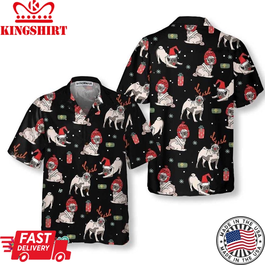 Christmas Pug Dog Hawaiian Shirt, Christmas Pug Shirt For Men & Women, Best Christmas Gift Idea