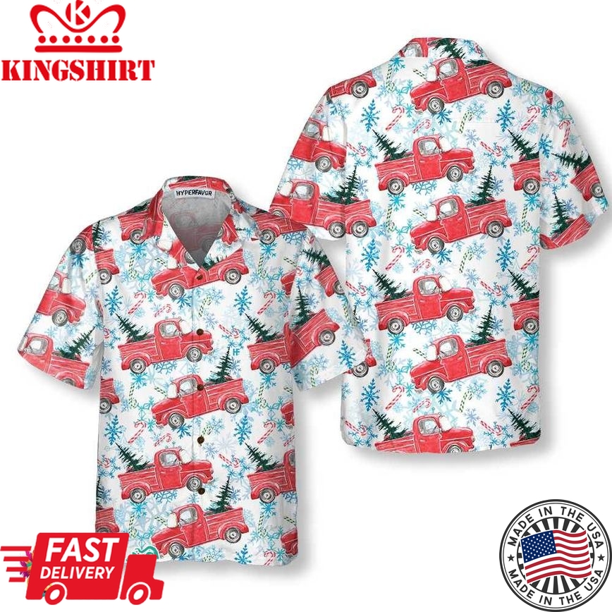 Christmas Red Retro Truck With Candy Cane Hawaiian Shirt