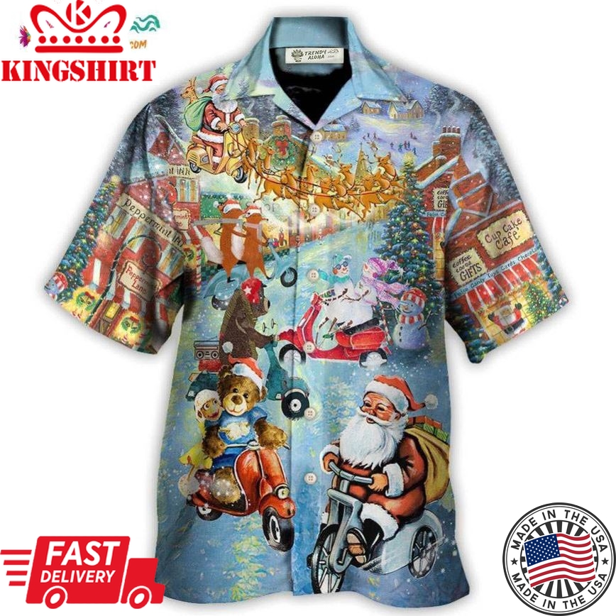 Christmas Santa And Animal Driving Scooter Hawaiian Shirt