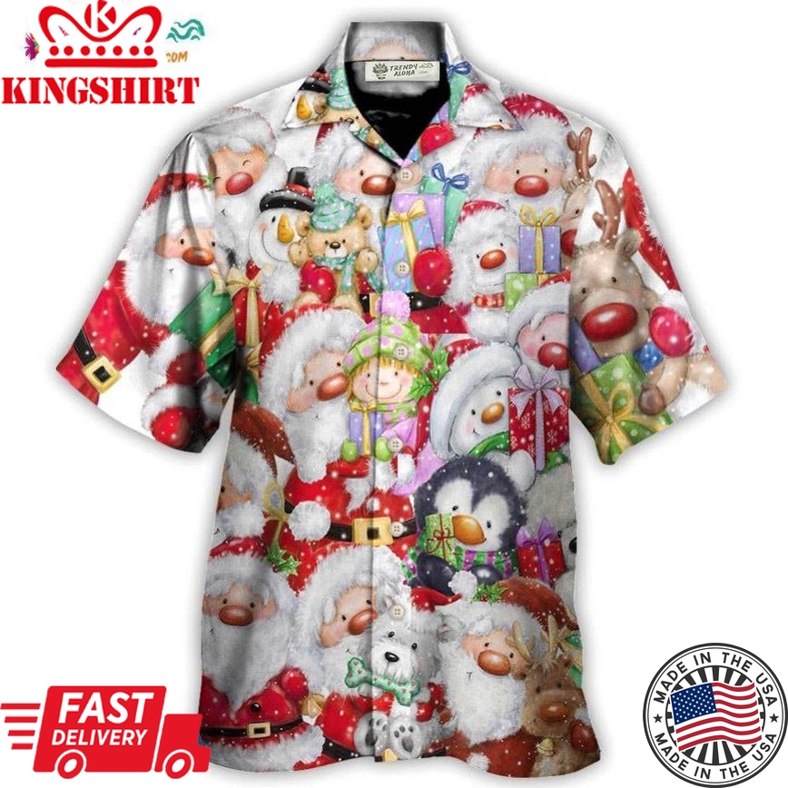 Christmas Santa And Friends Happy Together Hawaiian Shirt