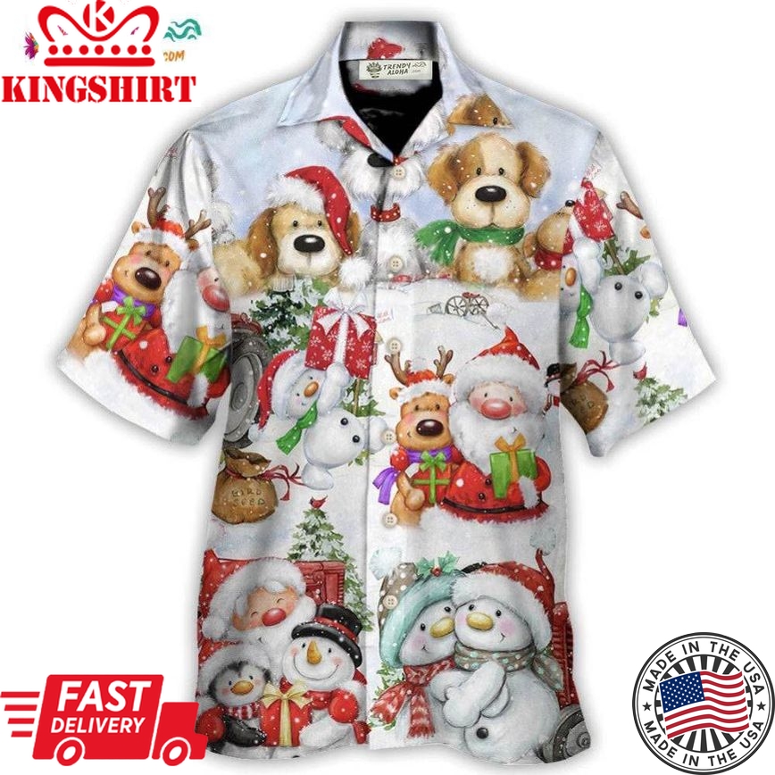 Christmas Santa And Snowman Christmas Happy Together Hawaiian Shirt