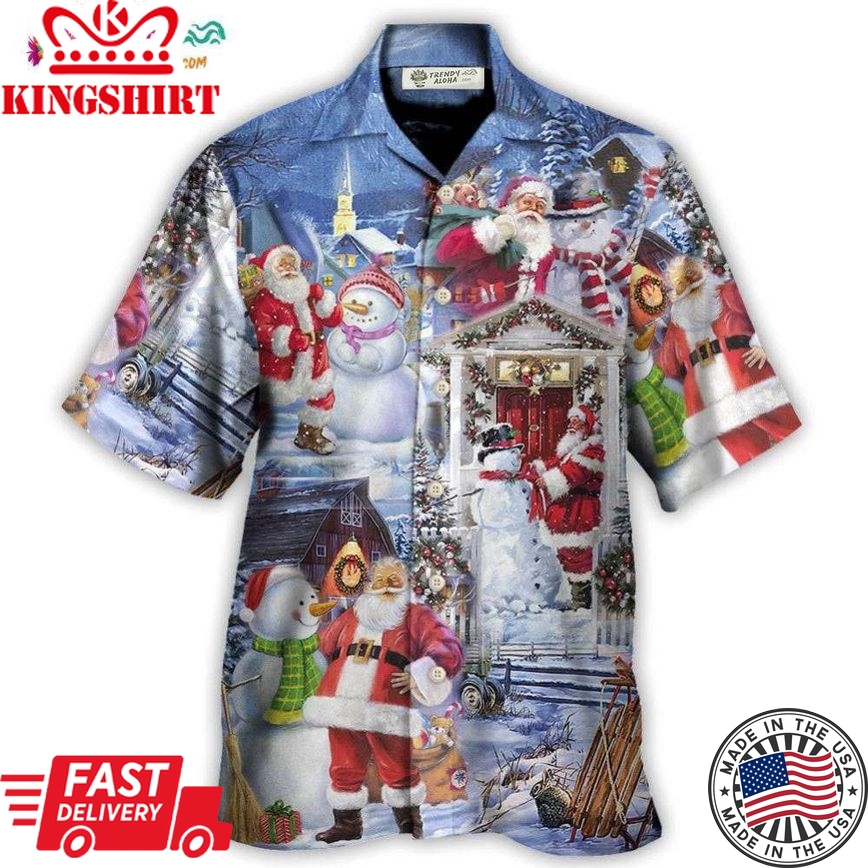 Christmas Santa And Snowman Happy Holiday Christmas Hawaiian Shirt