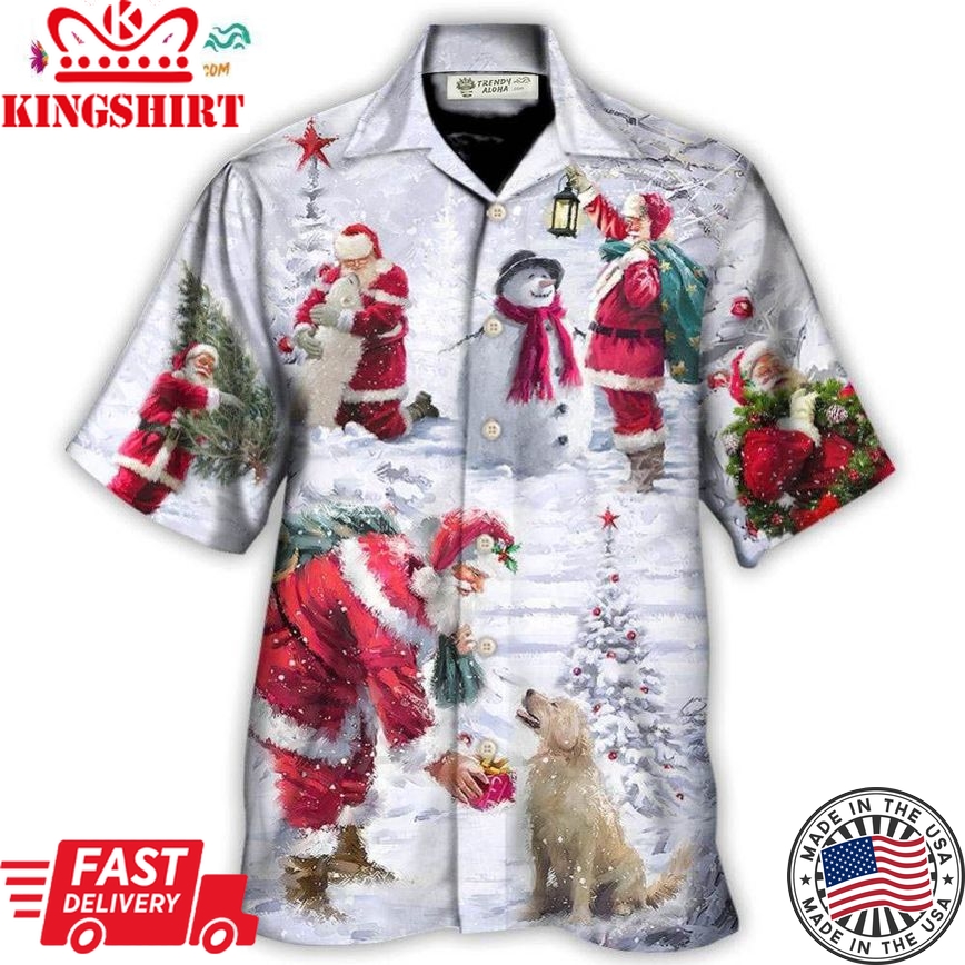 Christmas Santa Claus Chilling With Animal Snowman Happy Xmas Art Style Hawaiian Shirt