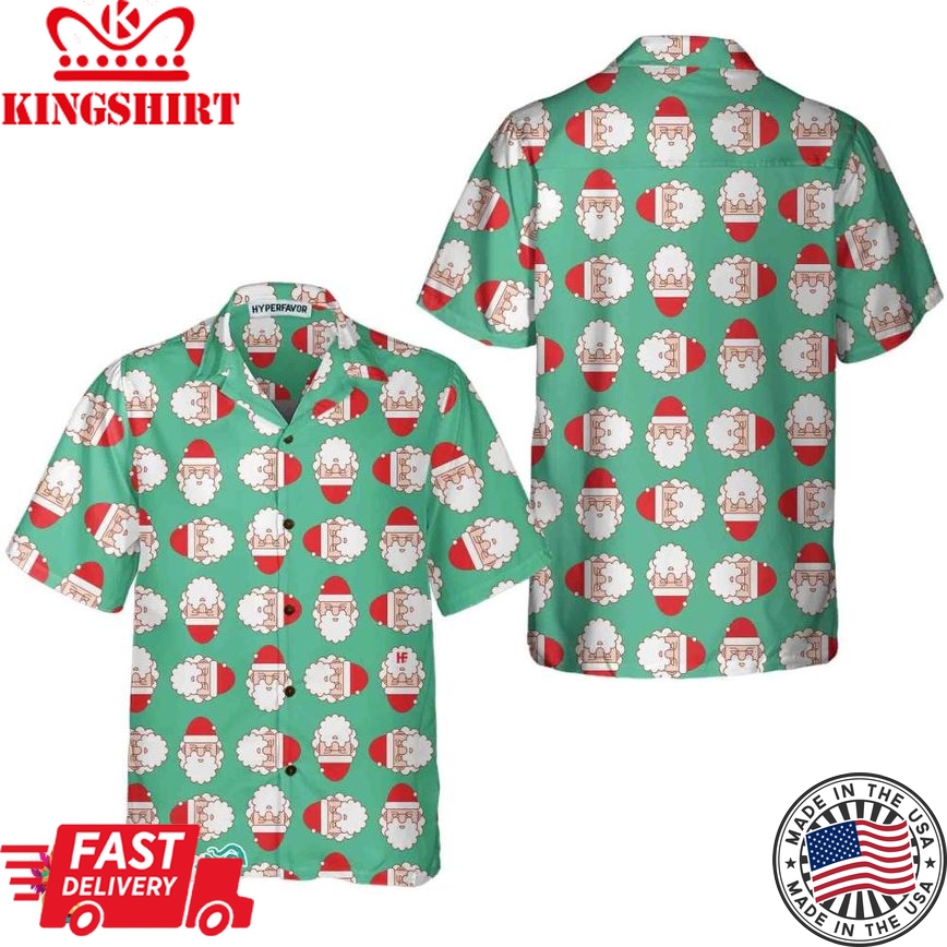 Christmas Santa Claus Face Seamless Pattern Hawaiian Shirt, Funny Christmas Hawaiian Shirt