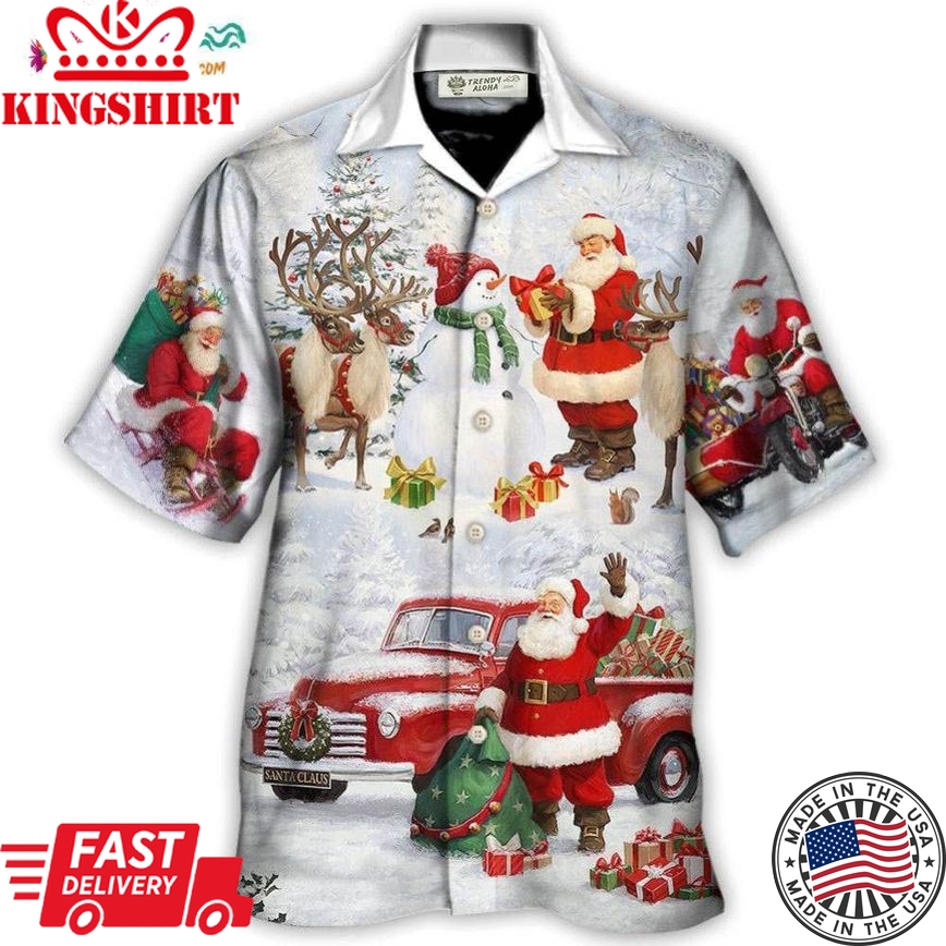 Christmas Santa Claus Gift For Xmas Snow Painting Style Hawaiian Shirt