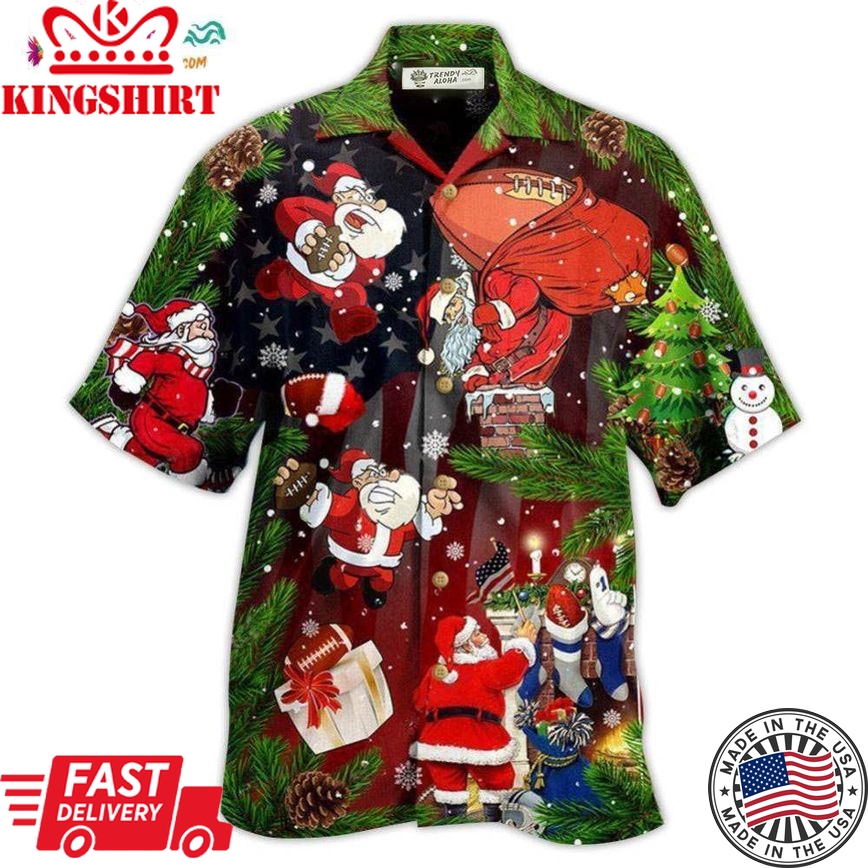 Christmas Santa Claus Is Big Fan Of American Football Hawaiian Shirt