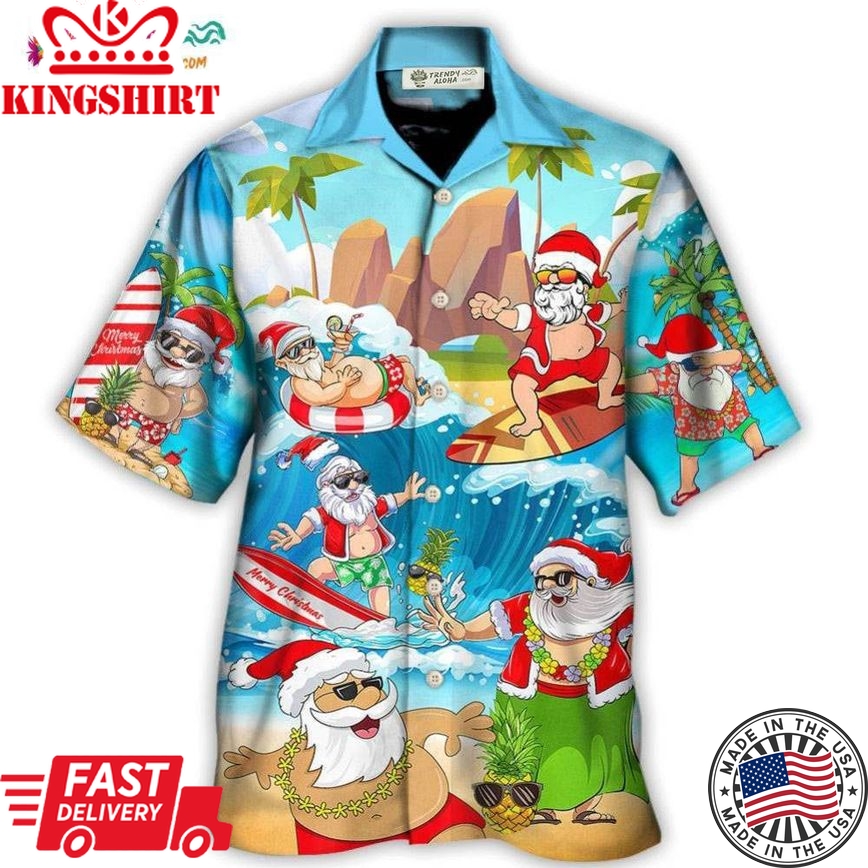 Christmas Santa Claus Play On The Beach Mele Kalikimaka Funny Hawaiian Shirt
