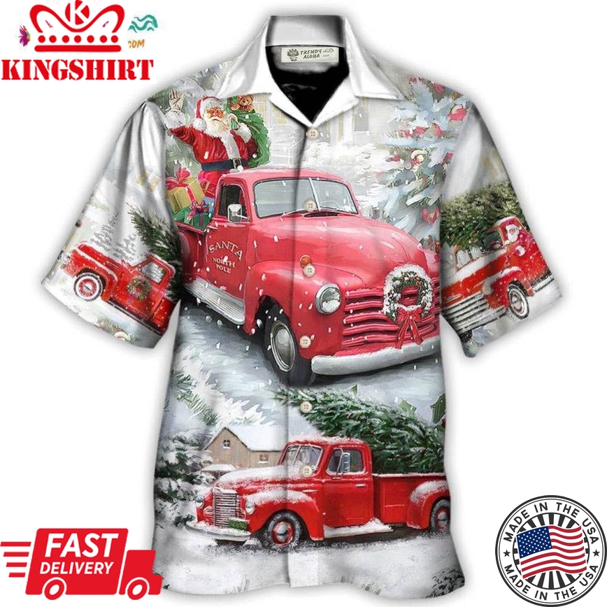 Christmas Santa Claus Red Truck Xmas Is Coming Art Style Hawaiian Shirt