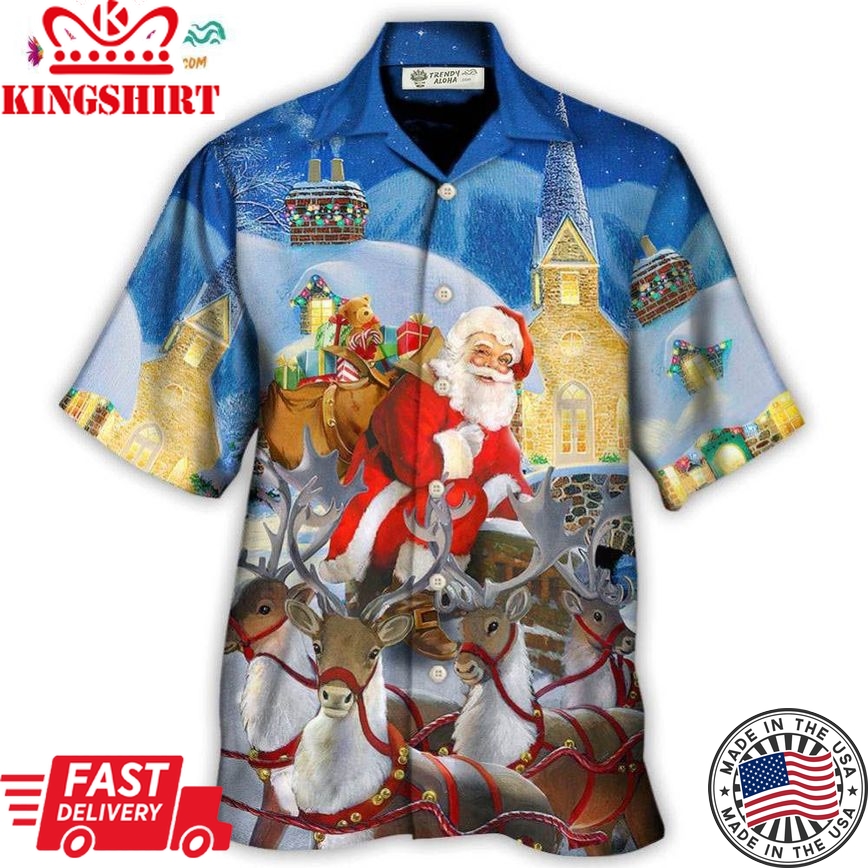 Christmas Santa Claus Reindeer Gift For Xmas Art Style Hawaiian Shirt