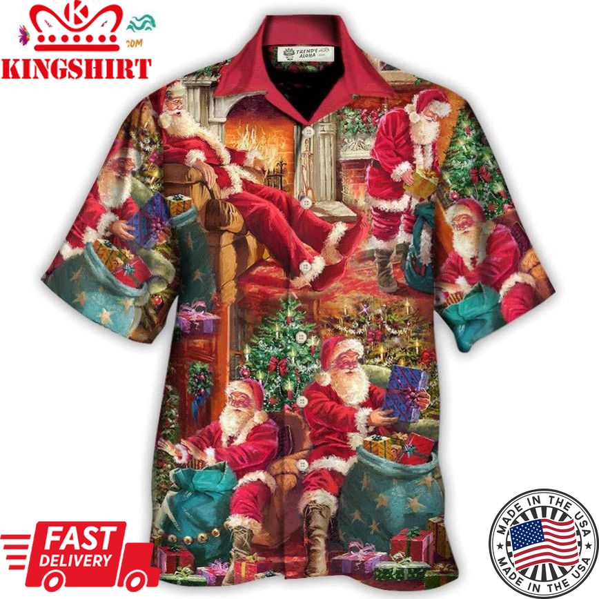 Christmas Santa Claus Story Chilling Happy Xmas Art Style Hawaiian Shirt