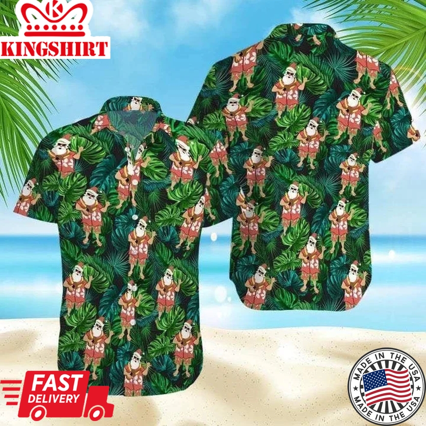 Christmas Santa Claus With Ukulele Vintage Trendy Hawaiian Shirt, Short Sleeve Hawaiian Aloha Shirt For Men