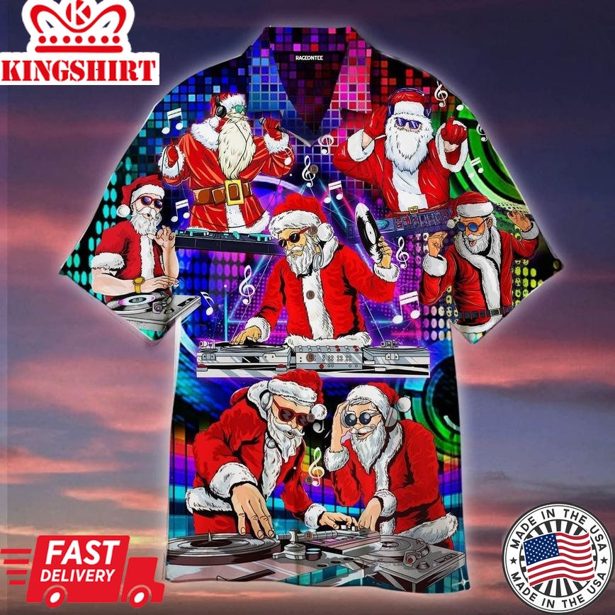 Christmas Santa Dj Disc Jockey Trendy Hawaiian Shirt