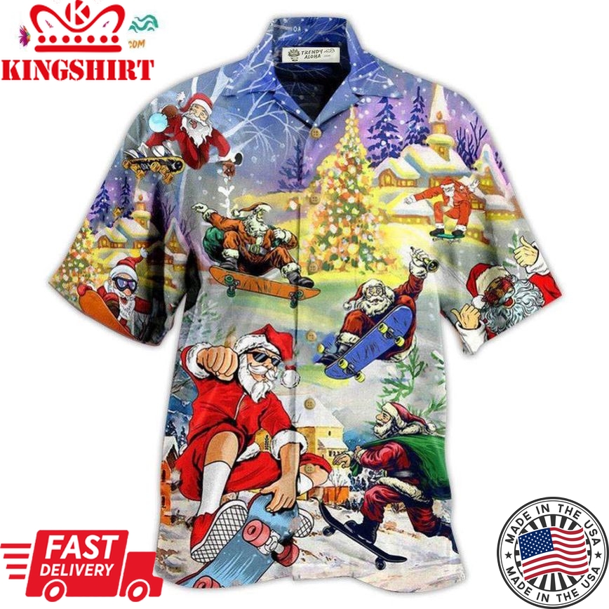 Christmas Santa Jumps On Skateboard Hawaiian Shirt