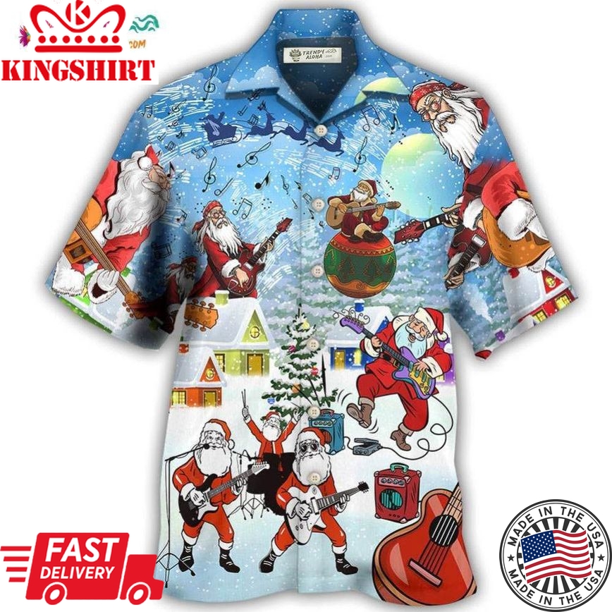 Christmas Santa Loves Music And Guitar Hawaiian Shirt