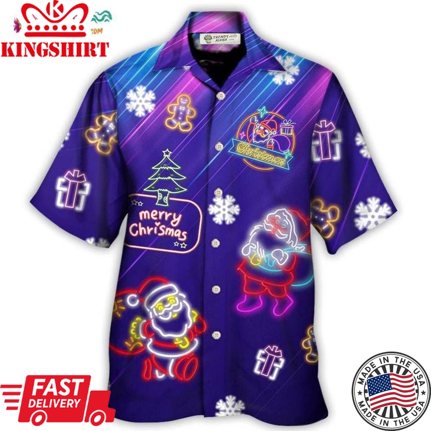 Christmas Santa Neon Light Xmas Party Hawaiian Shirt