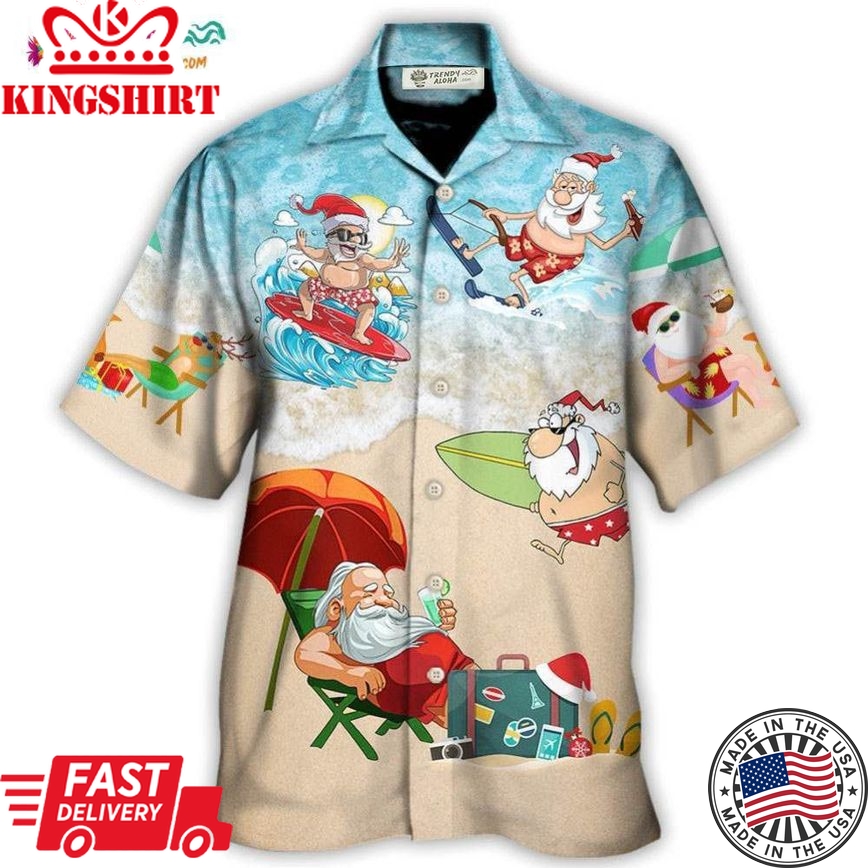 Christmas Santa Play On Beach Hawaiian Shirt