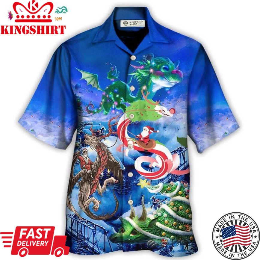 Christmas Santa Riding A Dragon Hawaiian Shirt