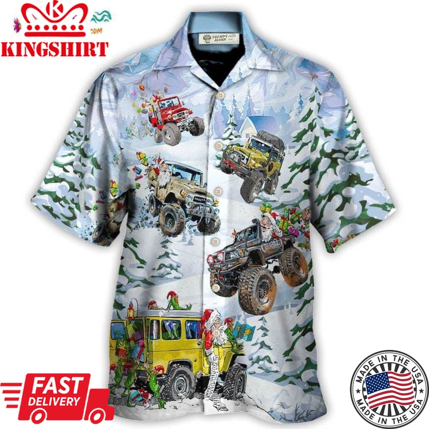 Christmas Santa Riding Monster Jeep Hawaiian Shirt