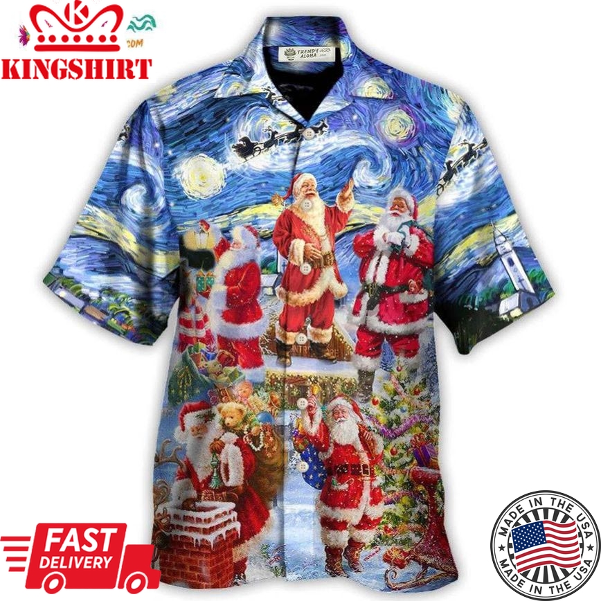 Christmas Santa Snow Night Merry Xmas Hawaiian Shirt