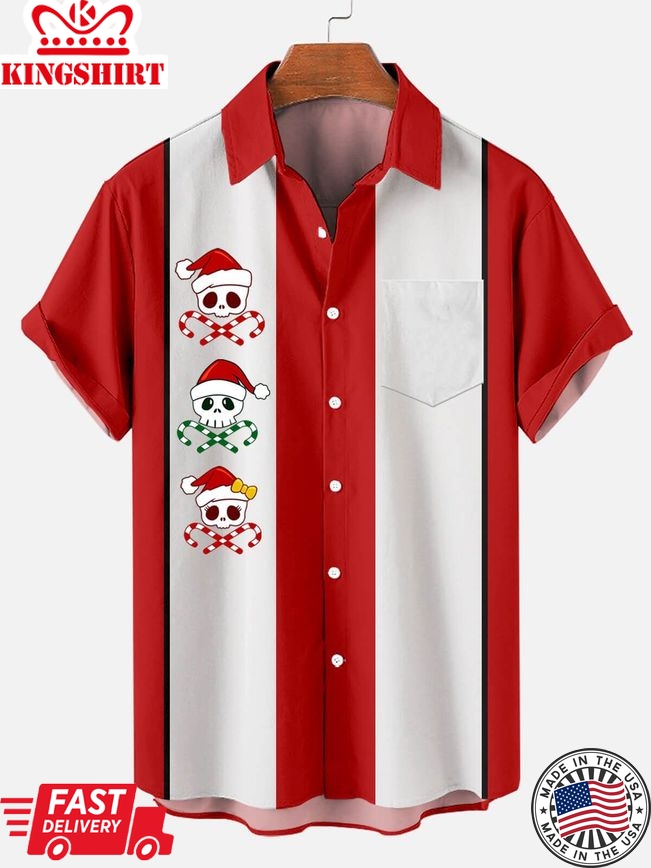 Christmas Skull Men's Short Sleeve Casual Shirt