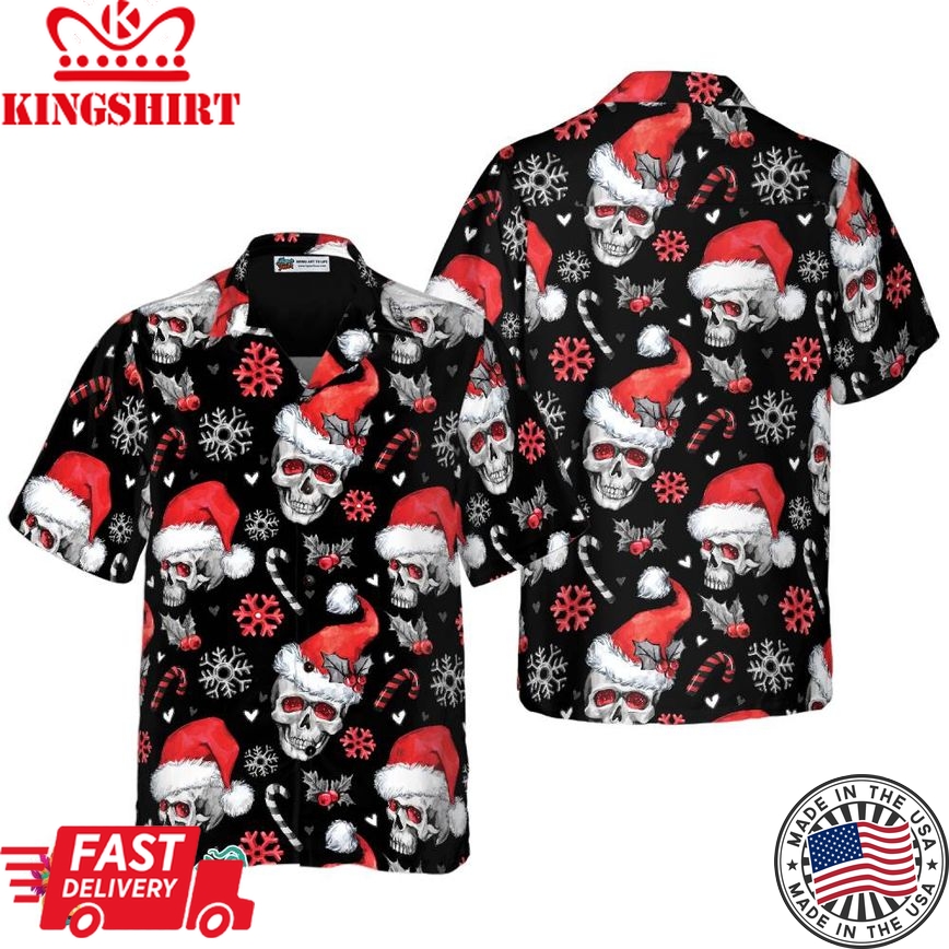 Christmas Skulls With Candy Canes Christmas Hawaiian Shirt, Skull Christmas Hawaiian Shirt For Men