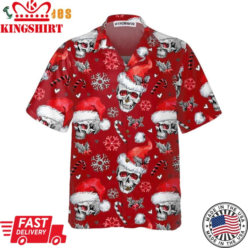 Christmas Skulls With Candy Canes Red Version, Santa Trendy Hawaiian Shirt Perfect Gifts For Your Loved Ones