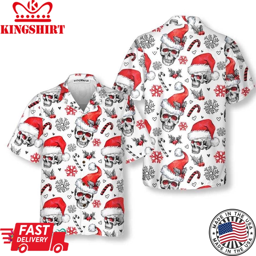 Christmas Skulls With Candy Canes White Version Christmas Hawaiian Shirt, Skull Christmas Hawaiian Shirt For Men