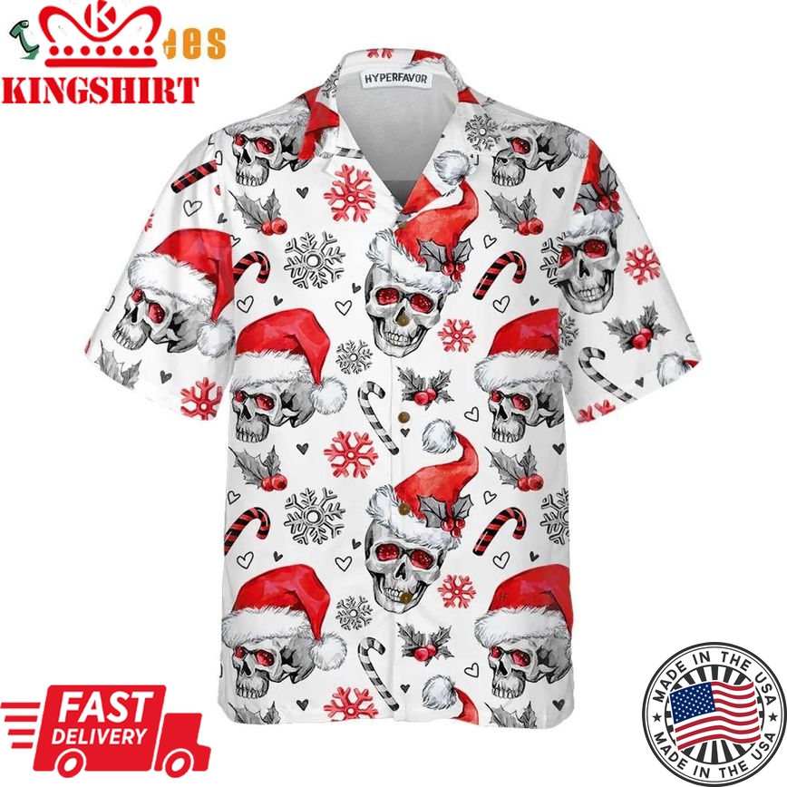 Christmas Skulls With Candy Canes White Version, Santa Trendy Hawaiian Shirt Perfect Gifts For Your Loved Ones