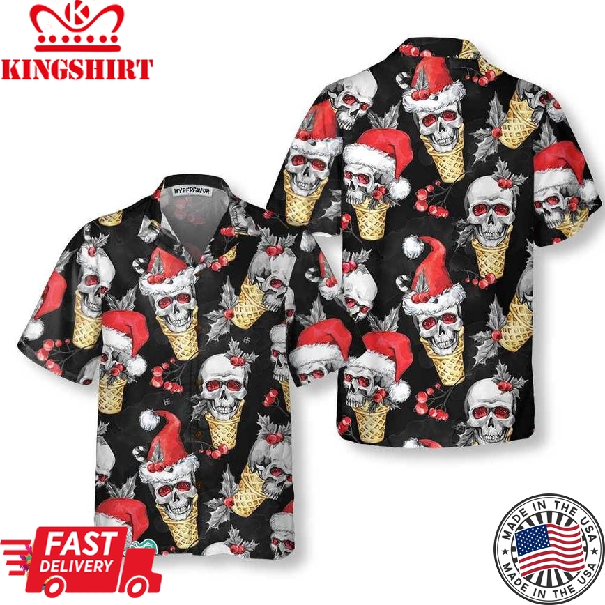 Christmas Skulls With Waffle Cone Hawaiian Shirt, Funny Skull Christmas Shirt, Best Gift For Christmas