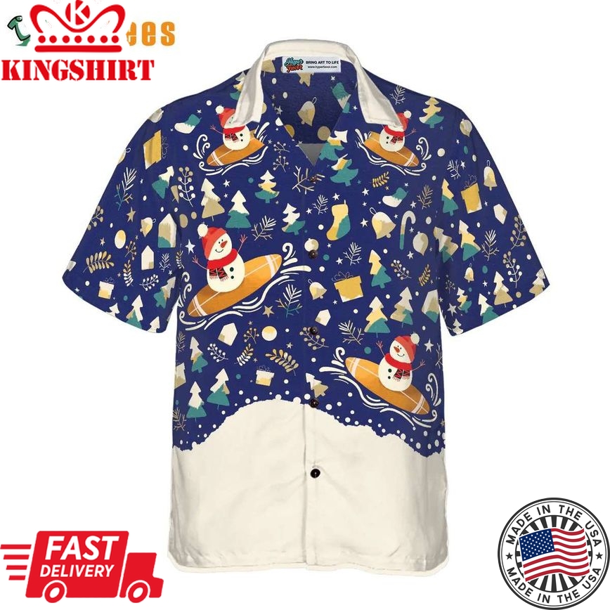 Christmas Snowman Surfing Trendy Hawaiian Shirt, Xmas Trendy Hawaiian Shirt Perfect Gifts For Your Loved Ones