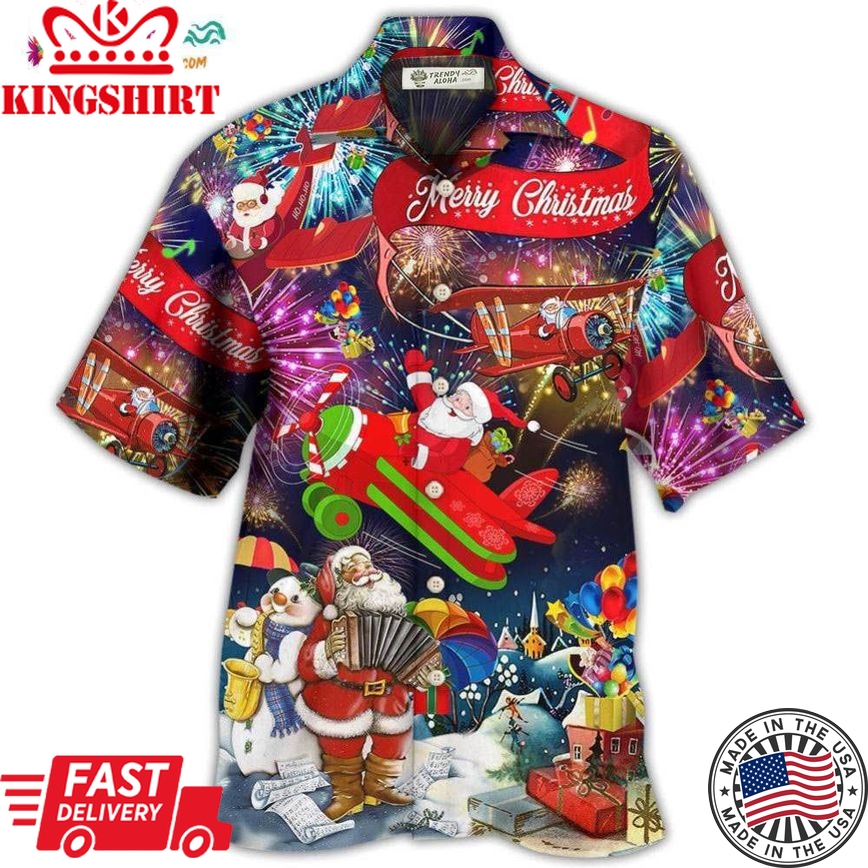 Christmas Spreading Plane With Santa Claus Hawaiian Shirt