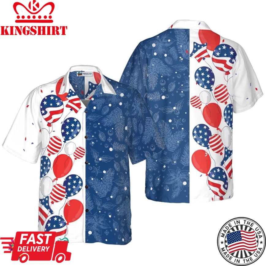 Christmas Usa Balloons Pattern Hawaiian Shirt, Christmas Shirts Short Sleeve Button Down Shirt For Men And Women