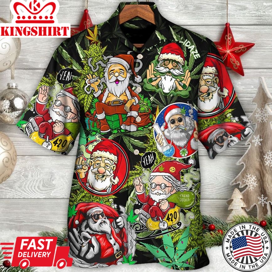 Christmas Weed Smoking Santa Hippie Hawaiian Shirt