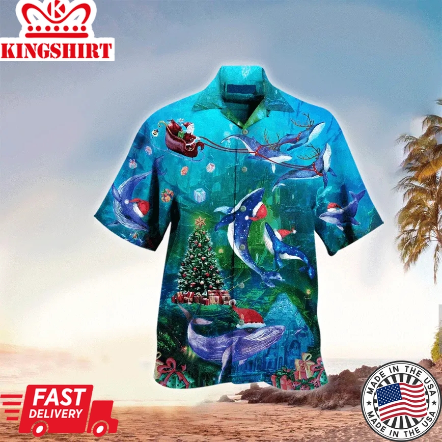 Christmas Whale Trendy Hawaiian Shirt, Whale Trendy Hawaiian Shirt For Whale Lovers Summer Gifts