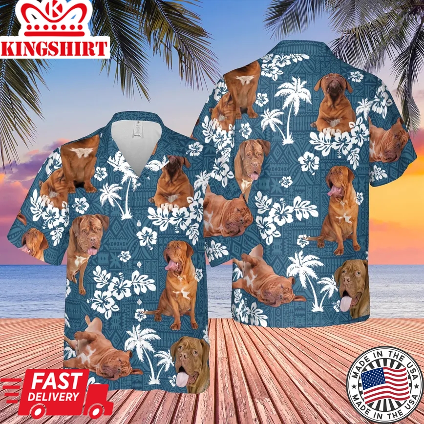 Chubby Pet Dogue De Bordeaux Dog Blue Tribal Pattern Trendy Hawaiian Shirt