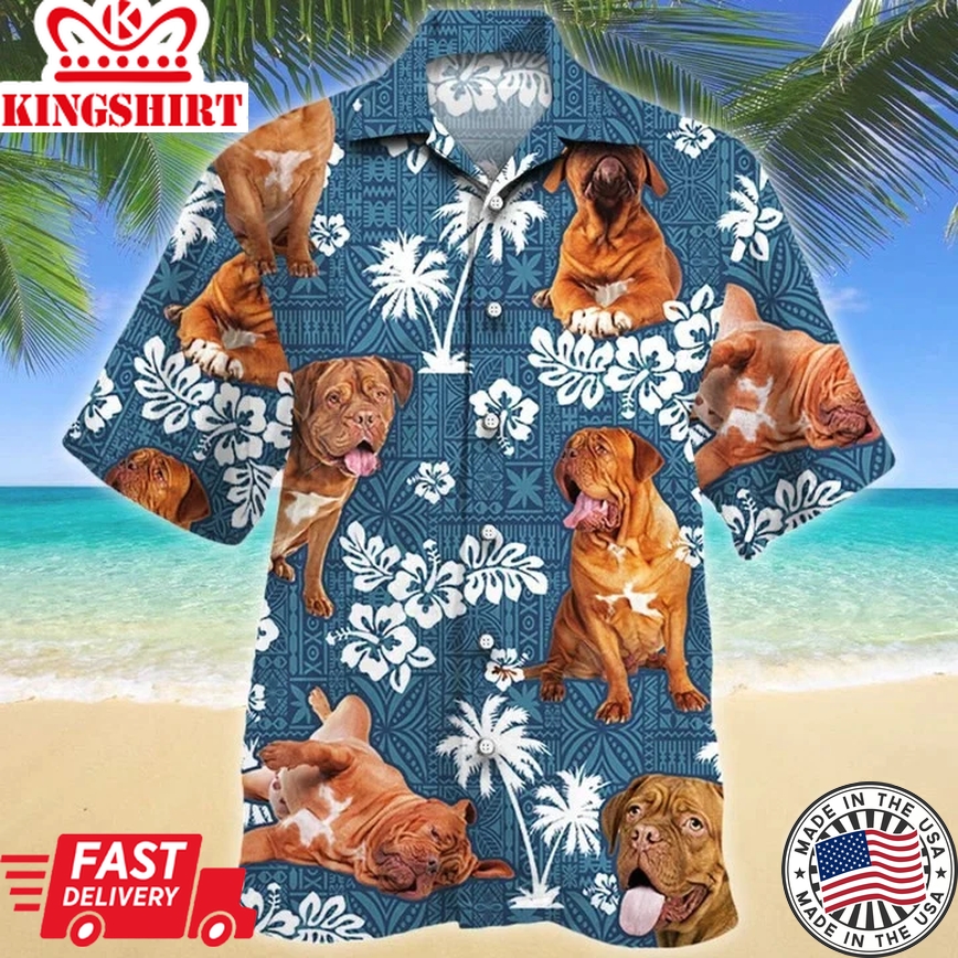 Chubby Pet Dogue De Bordeaux Dog Blue Tribal Pattern Trendy Hawaiian Shirt