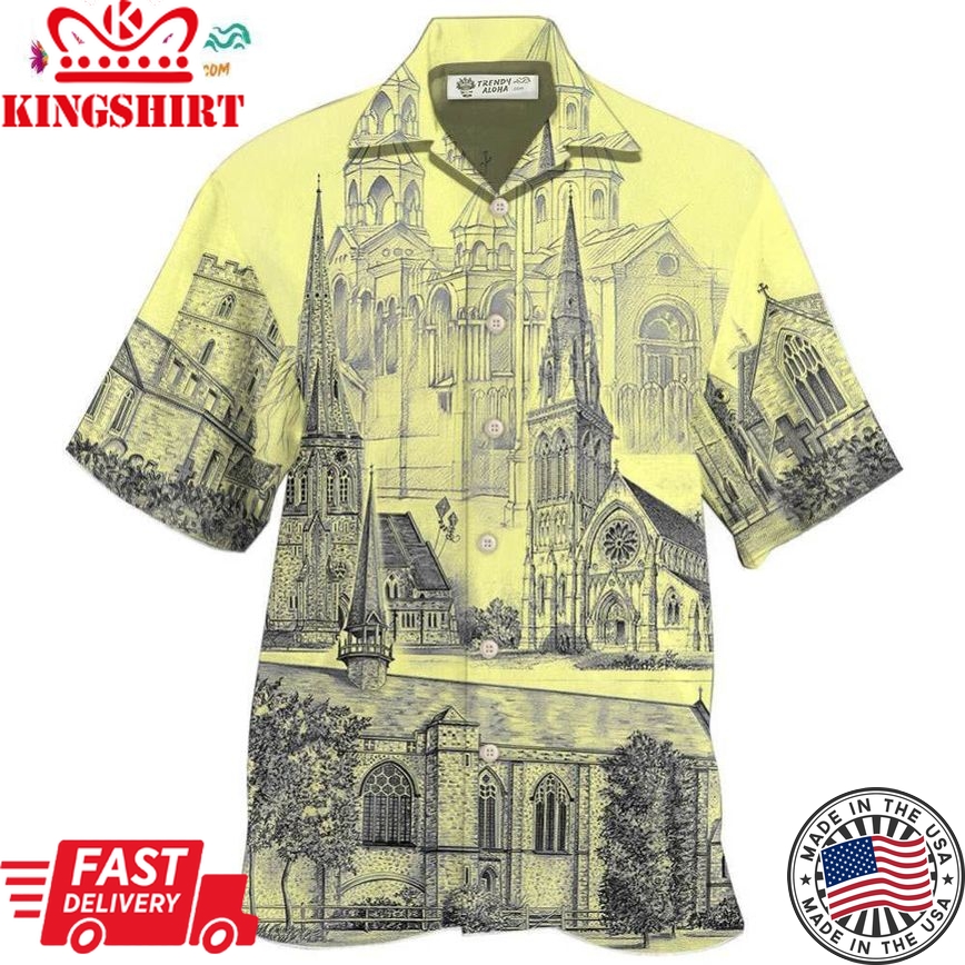 Church With Grey Vintage Style Hawaiian Shirt