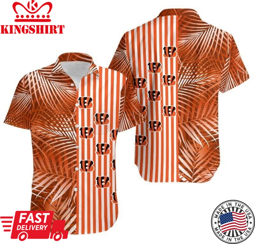 Cincinnati Bengals Palm Leaves And Stripes NFL Gift For Fan Hawaiian Shirt & Short