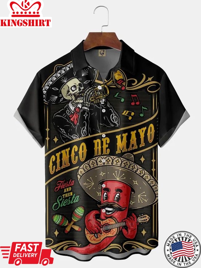 Cinco De Mayo Skull Chest Pocket Short Sleeve Shirt