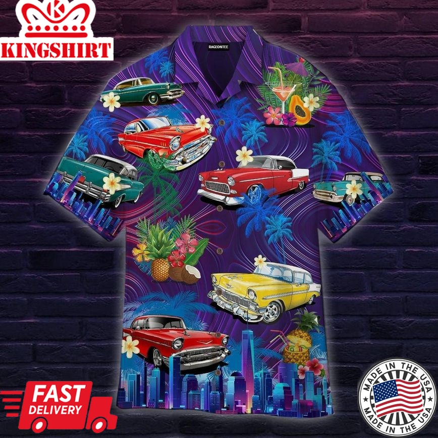 Classic Car Sunset Beach Trendy Hawaiian Shirt For