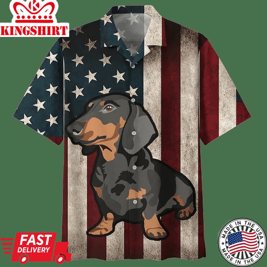 Classic Flag Dachshund Watercolor Design Trendy Hawaiian Shirt