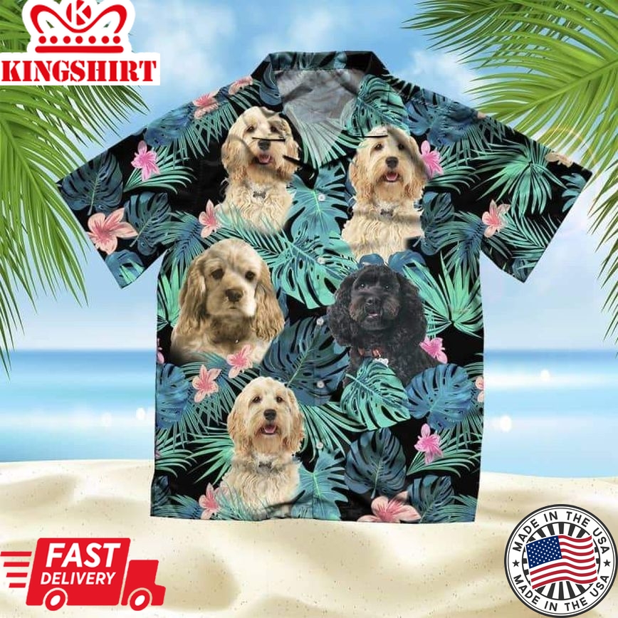 Cockapoo Trendy Hawaiian Shirt, Dog Summer Leaves Trendy Hawaiian Shirt, Unisex Print Aloha Short Sleeve Casual Shirt Summer Gifts