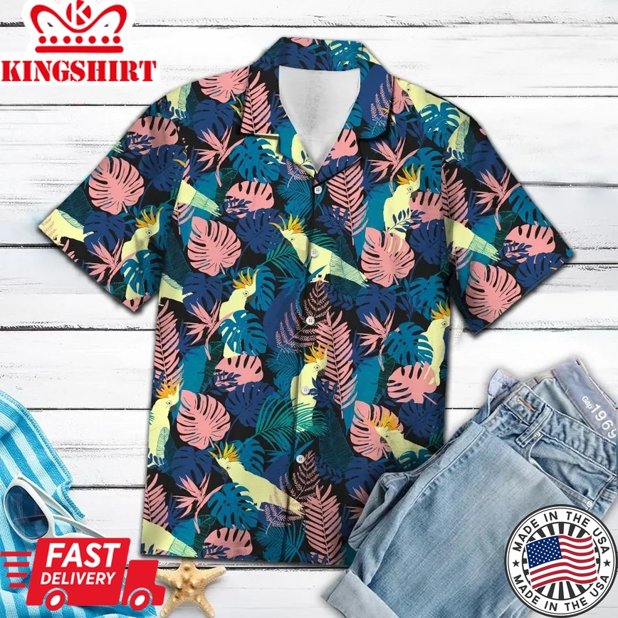 Cockatoo Parrot Palm Leaves Trendy Hawaiian Shirt, Parrot Lover Trendy Hawaiian Shirt For