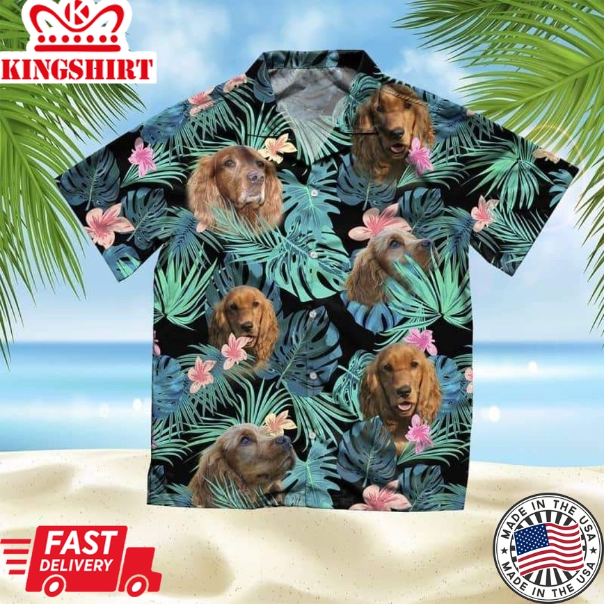 Cocker Spaniel Trendy Hawaiian Shirt, Dog Summer Leaves Trendy Hawaiian Shirt, Unisex Print Aloha Short Sleeve Casual Shirt Summer Gifts