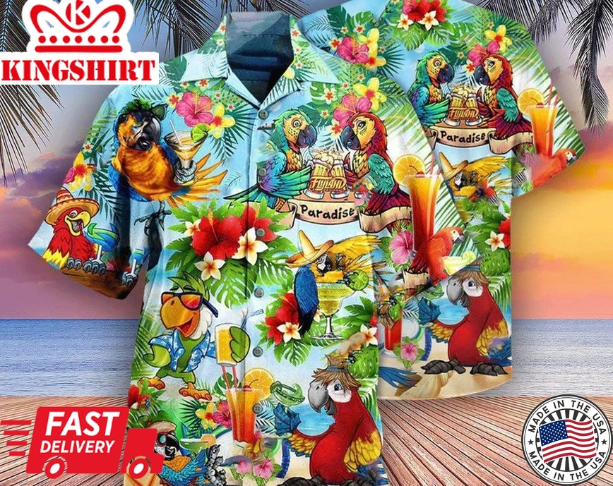 Cocktail And Parrots It's Five Oclock Somewhere Style Trendy Hawaiian Shirt, Aloha Short Sleeve Button Down, Gift For Family, Hawaiian Set Gift