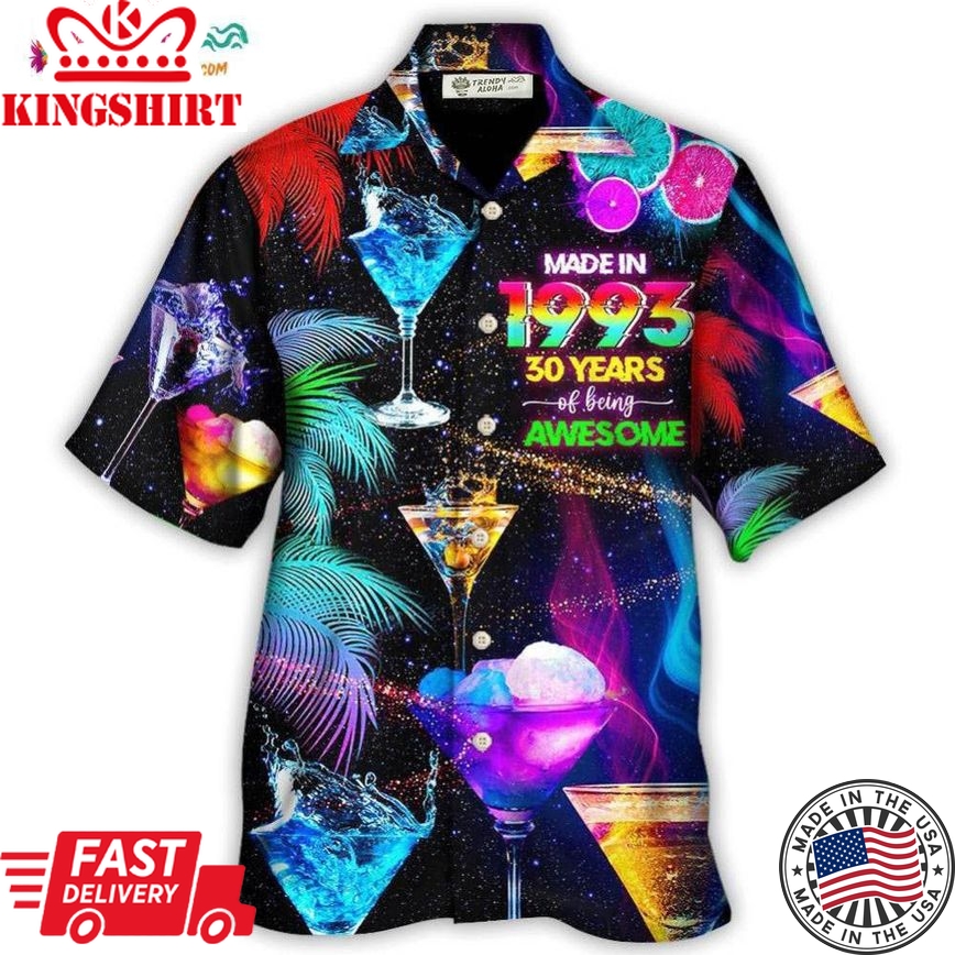 Cocktail Drinking Cocktail Made In 1993 30 Years Neon Style Hawaiian Shirt