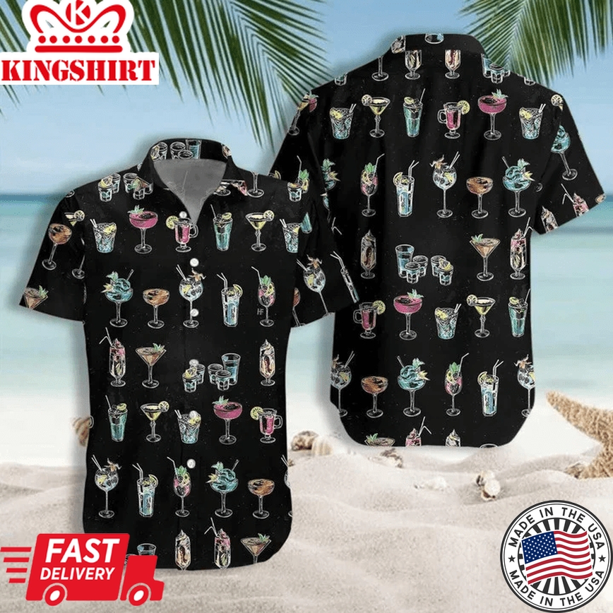 Cocktail For You Gift For Bartender Black Background Trendy Hawaiian Shirt