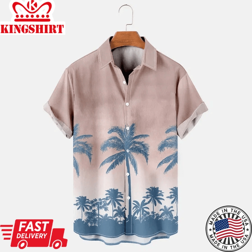 Coconut Tree Printed Casual Breathable Hawaiian Short Sleeve Shirt, Trendy Hawaiian Shirt Vintage, Trendy Hawaiian Shirt For Men, Women