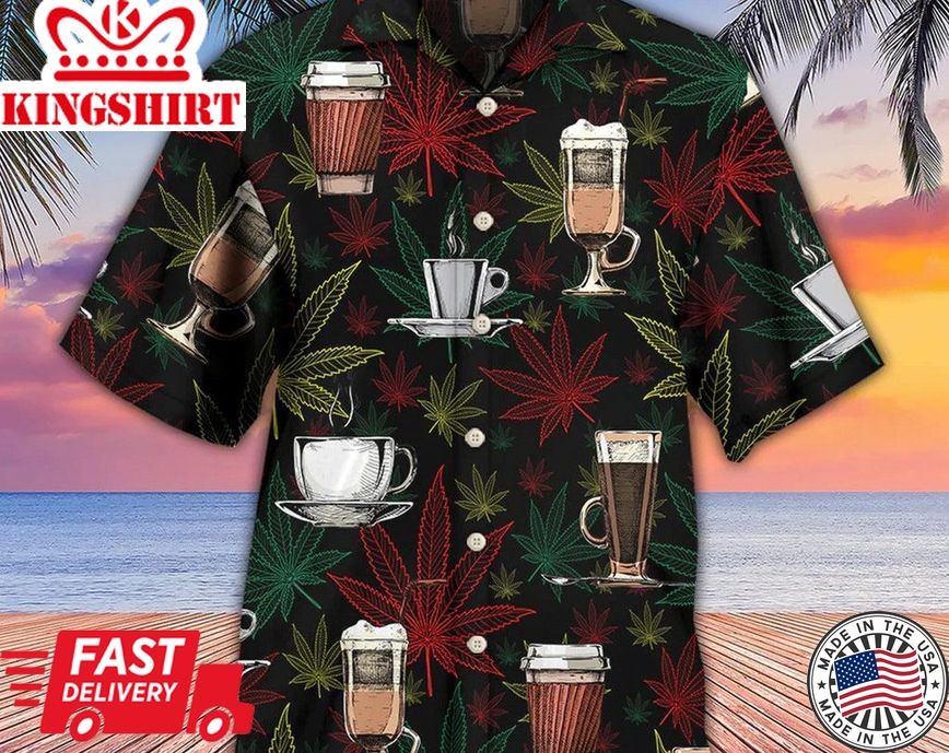 Coffee I Like Coffee And Weed, Tropical Beach Shirt Button Down Shirt, Funny Trendy Hawaiian Shirt, Best Gifts For Men, Hawaiian Set Gift.