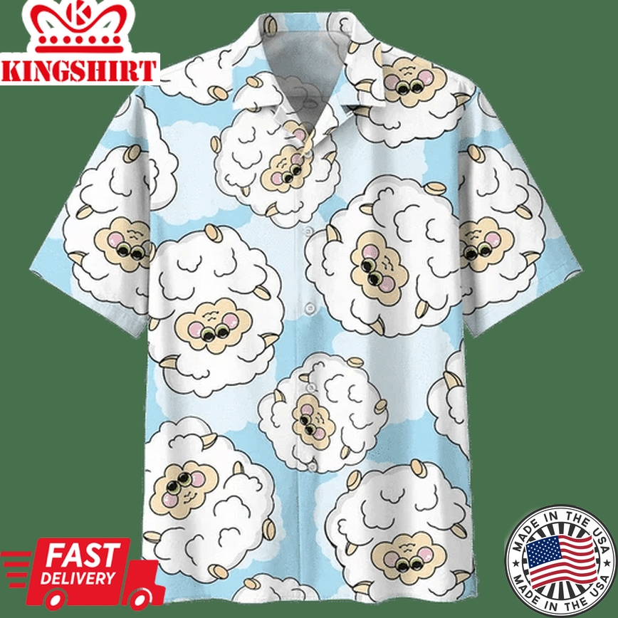 Collection Sheep Illustration Design Trendy Hawaiian Shirt